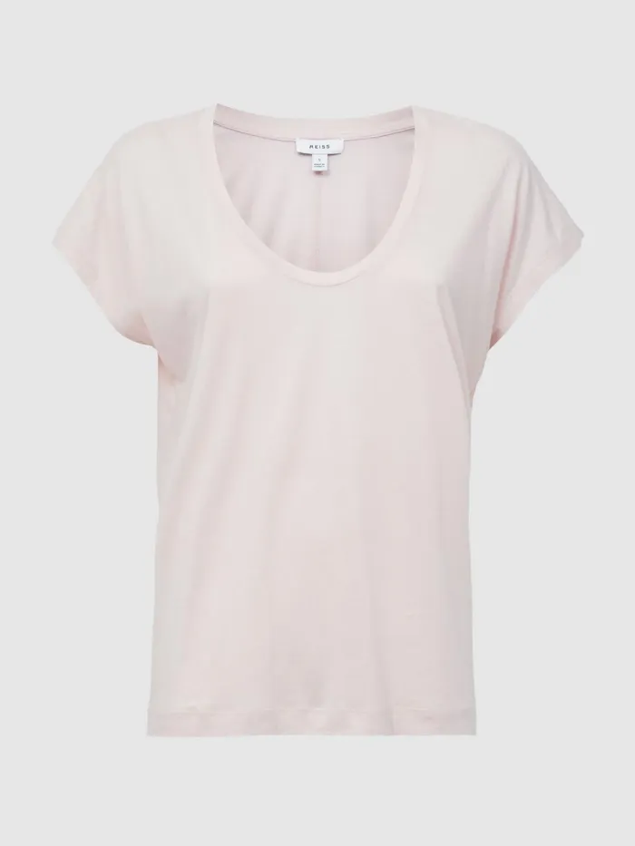 Reiss Tops Caia Scoop Neck Pima Cotton TShirt Light Pink 8211 Women