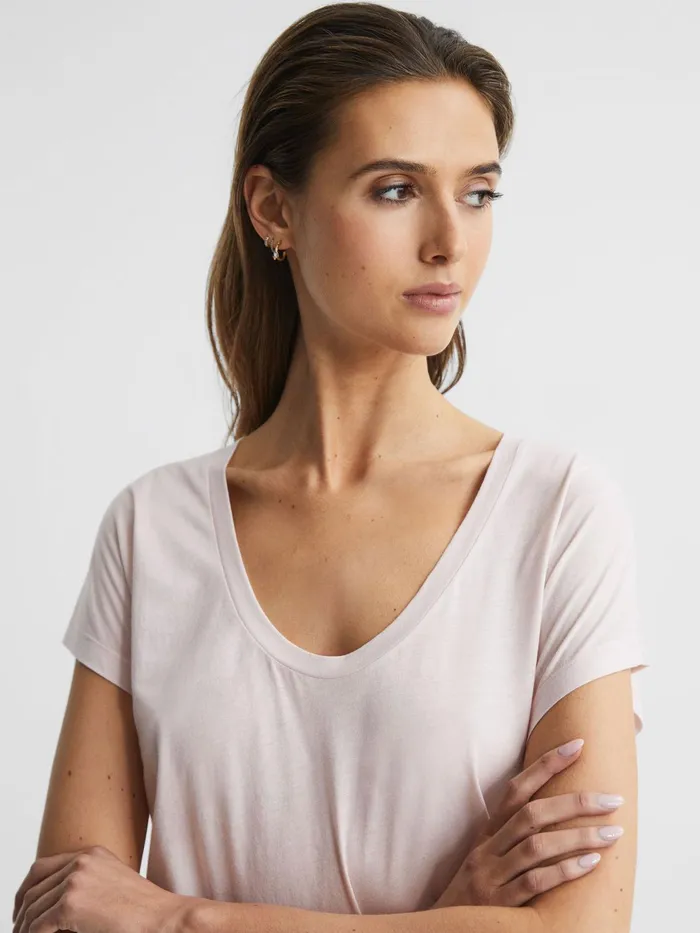 Reiss Tops Caia Scoop Neck Pima Cotton TShirt Light Pink 8211 Women