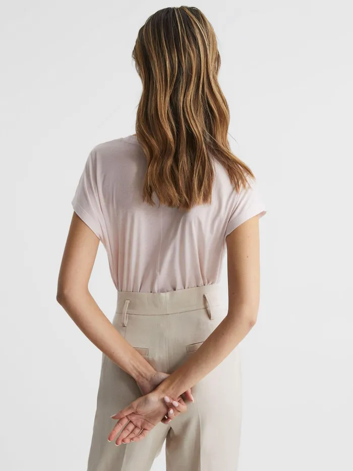Reiss Tops Caia Scoop Neck Pima Cotton TShirt Light Pink 8211 Women