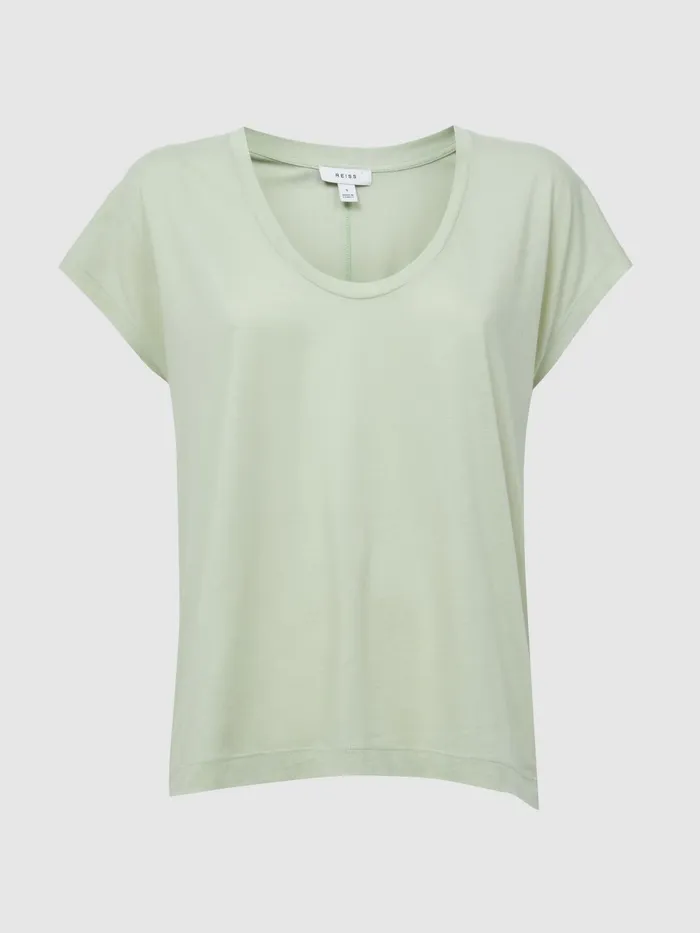 Reiss Tops Caia Scoop Neck Pima Cotton TShirt Pistachio 8211 Women