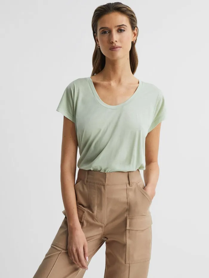 Reiss Tops Caia Scoop Neck Pima Cotton TShirt Pistachio 8211 Women