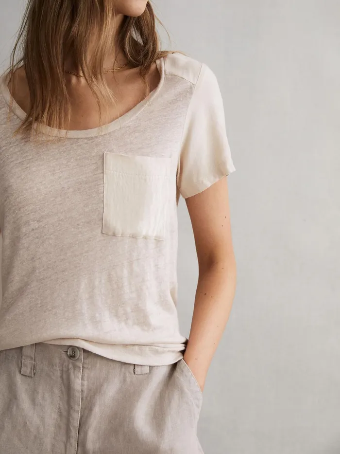 Reiss Tops Camilla Linen Short Sleeve TShirt Stone 8211 Women