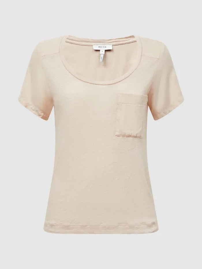 Reiss Tops Camilla Linen Short Sleeve TShirt Stone 8211 Women