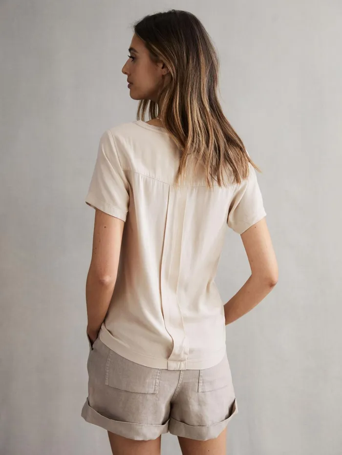 Reiss Tops Camilla Linen Short Sleeve TShirt Stone 8211 Women