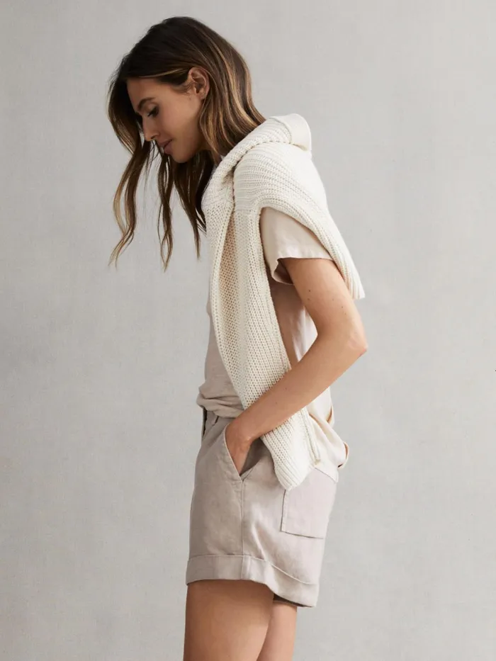 Reiss Tops Camilla Linen Short Sleeve TShirt Stone 8211 Women