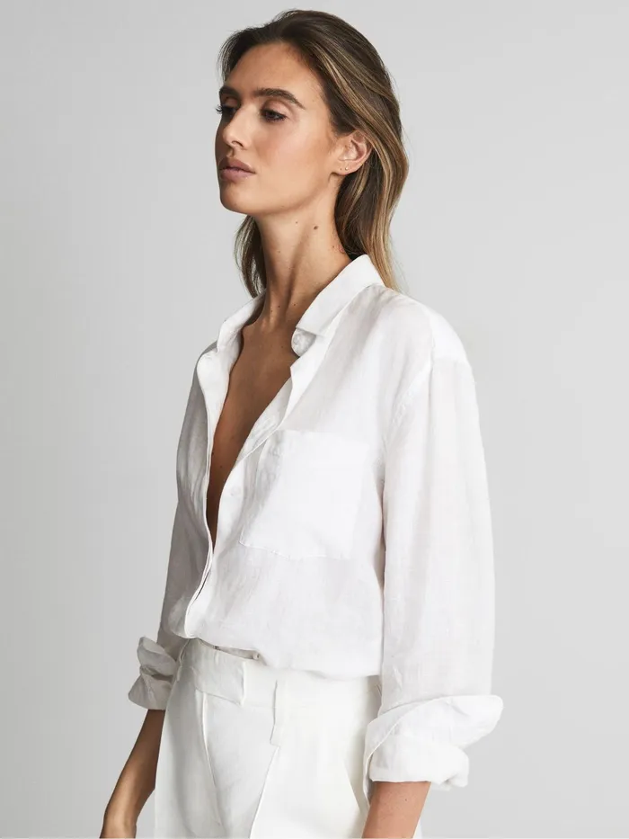 Reiss Tops Campbell Linen Shirt Aqua 8211 Women