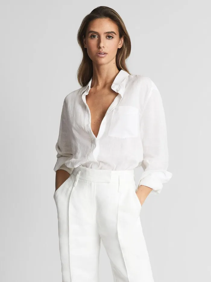 Reiss Tops Campbell Linen Shirt Aqua 8211 Women