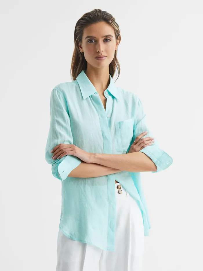Reiss Tops Campbell Linen Shirt Aqua 8211 Women