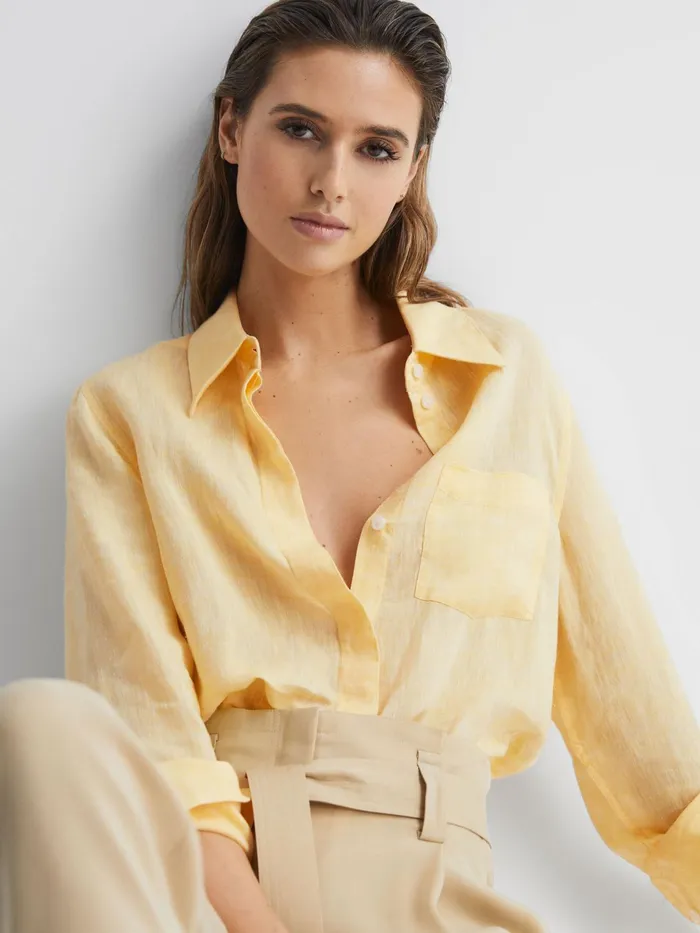 Reiss Tops Campbell Linen Shirt Lemon 8211 Women