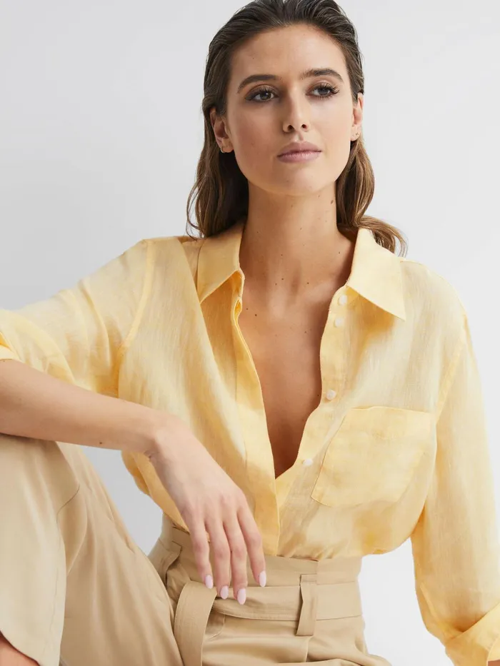 Reiss Tops Campbell Linen Shirt Lemon 8211 Women
