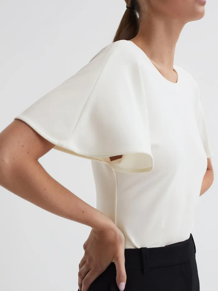 Reiss Tops Connie Fluid Sleeve TShirt Ivory 8211 Women