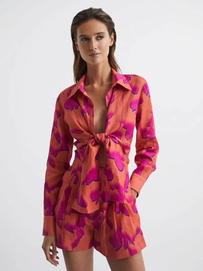 Reiss Tops Corrine Tie Front Shirt Pinkorange 8211 Women