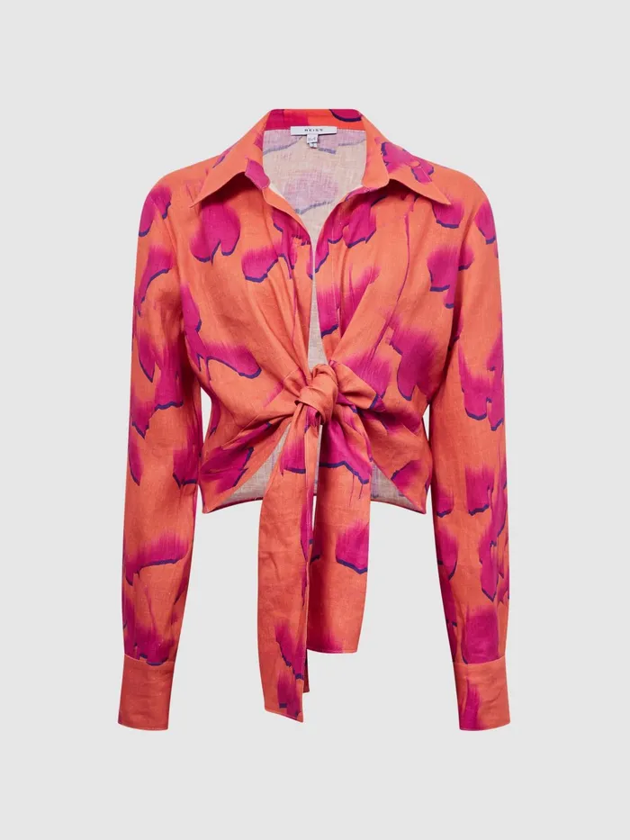 Reiss Tops Corrine Tie Front Shirt Pinkorange 8211 Women