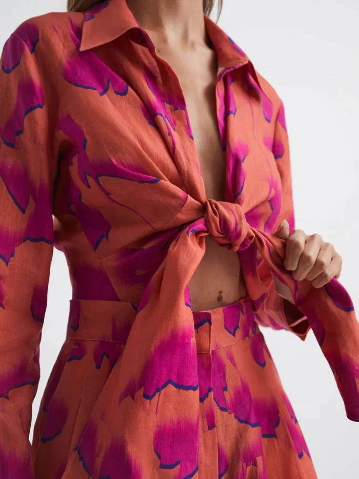 Reiss Tops Corrine Tie Front Shirt Pinkorange 8211 Women