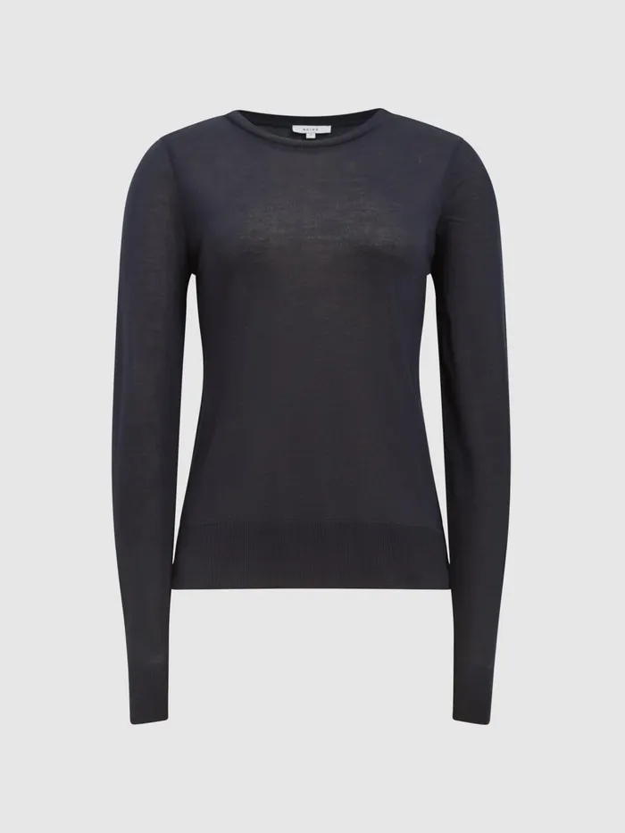 Reiss Tops Drew Long Sleeve Crew Neck Top Navy 8211 Women