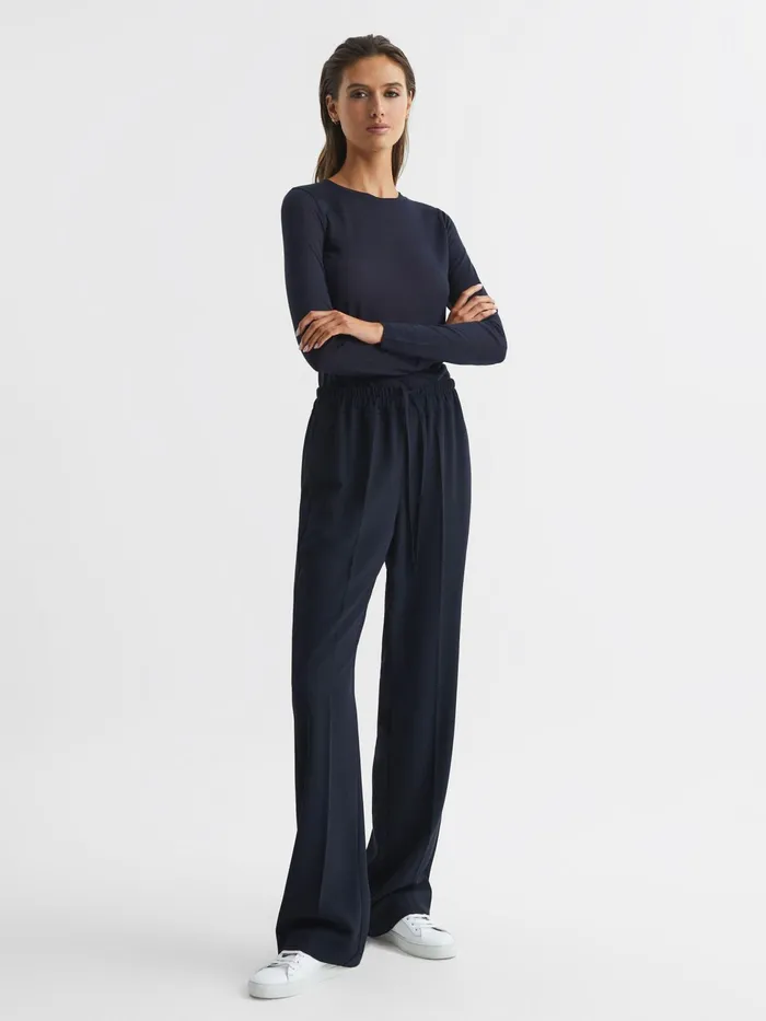 Reiss Tops Drew Long Sleeve Crew Neck Top Navy 8211 Women