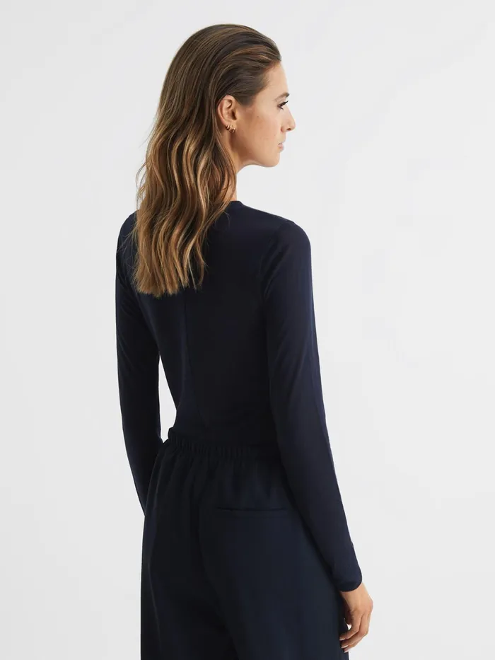 Reiss Tops Drew Long Sleeve Crew Neck Top Navy 8211 Women