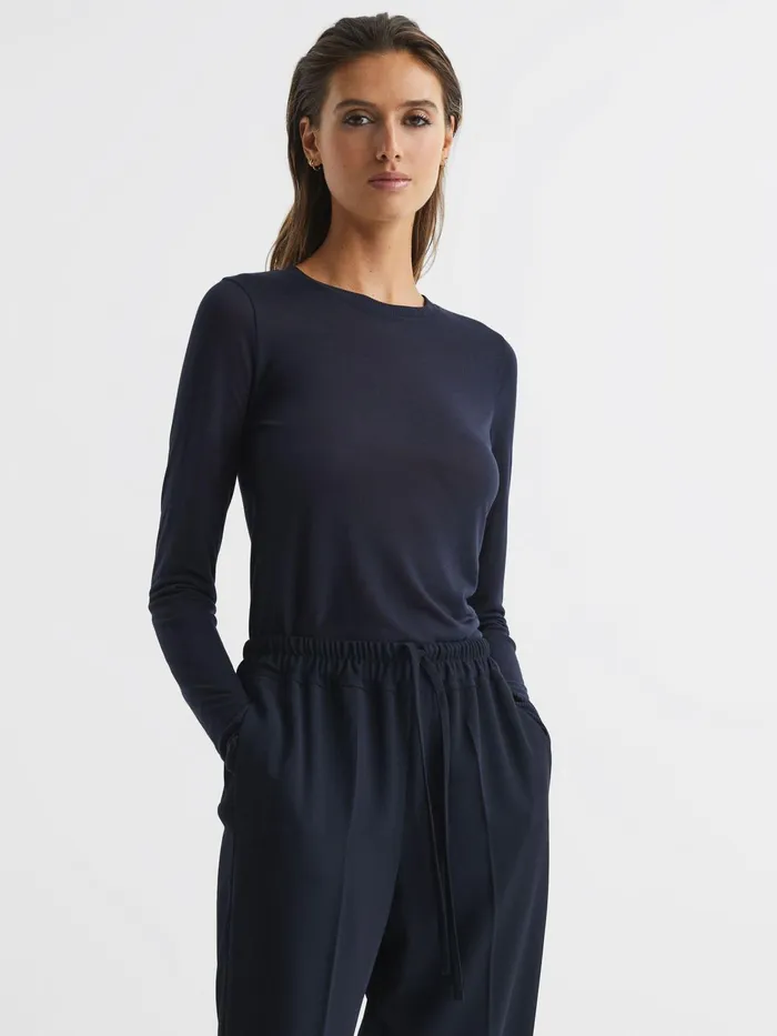 Reiss Tops Drew Long Sleeve Crew Neck Top Navy 8211 Women