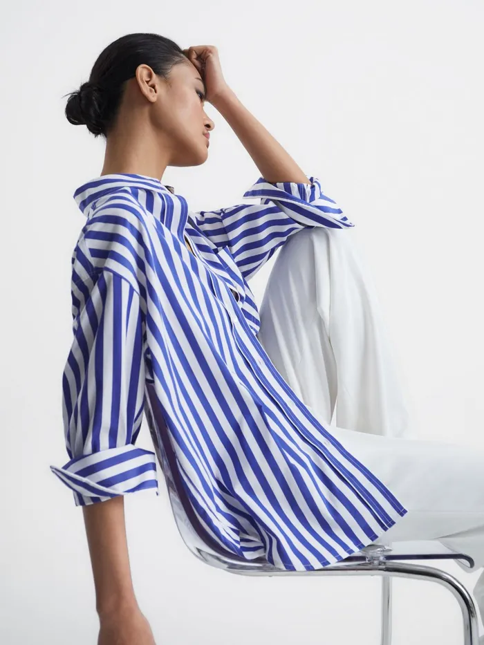 Reiss Tops Emma Relaxed Fit Striped Cotton Shirt Bluewhite 8211 Women