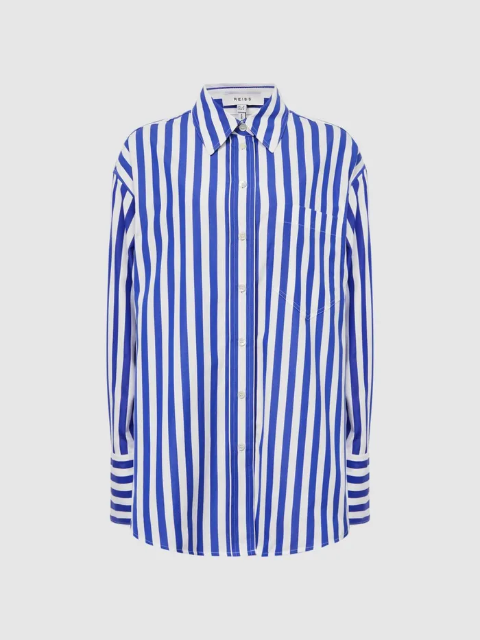 Reiss Tops Emma Relaxed Fit Striped Cotton Shirt Bluewhite 8211 Women