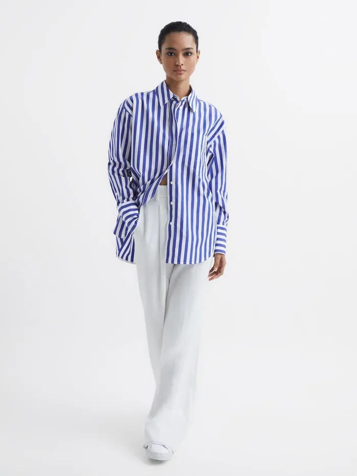 Reiss Tops Emma Relaxed Fit Striped Cotton Shirt Bluewhite 8211 Women