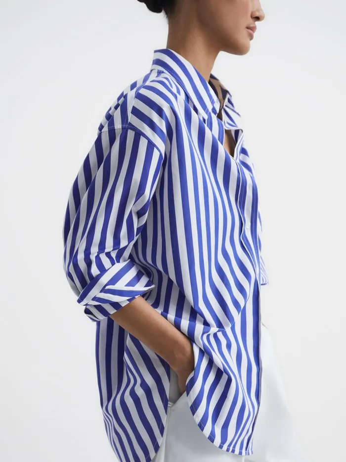 Reiss Tops Emma Relaxed Fit Striped Cotton Shirt Bluewhite 8211 Women