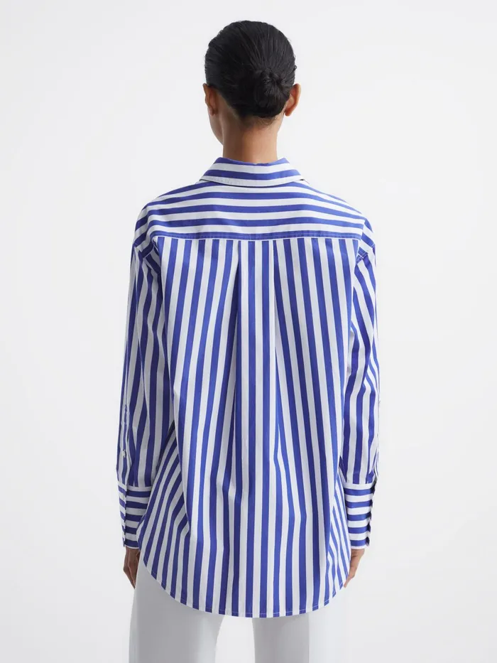 Reiss Tops Emma Relaxed Fit Striped Cotton Shirt Bluewhite 8211 Women