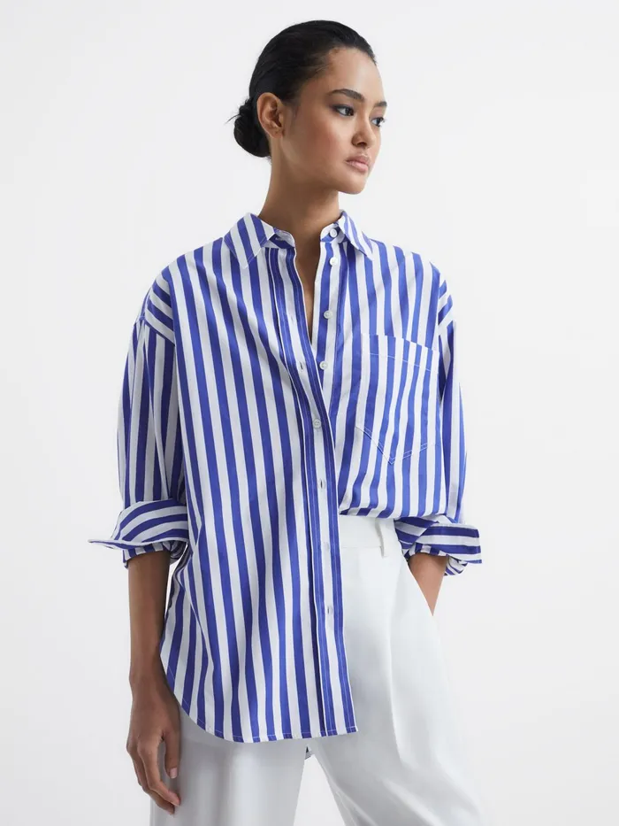 Reiss Tops Emma Relaxed Fit Striped Cotton Shirt Bluewhite 8211 Women