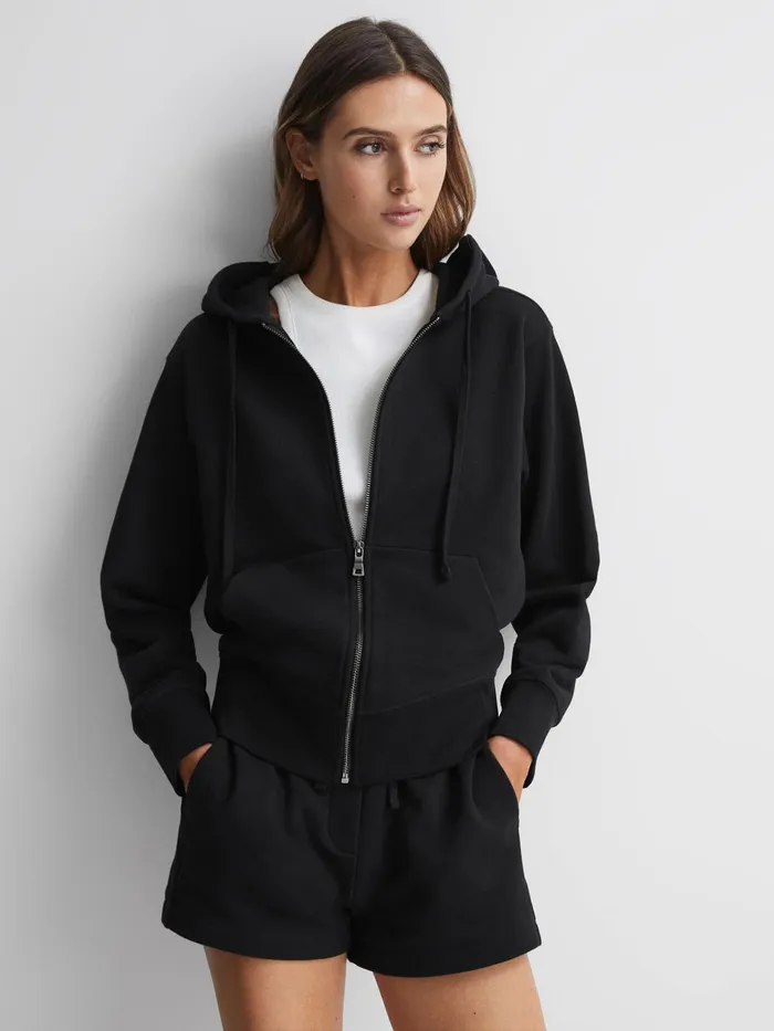 Reiss Tops Frankie Zip Through Cotton Hoodie Black 8211 Women