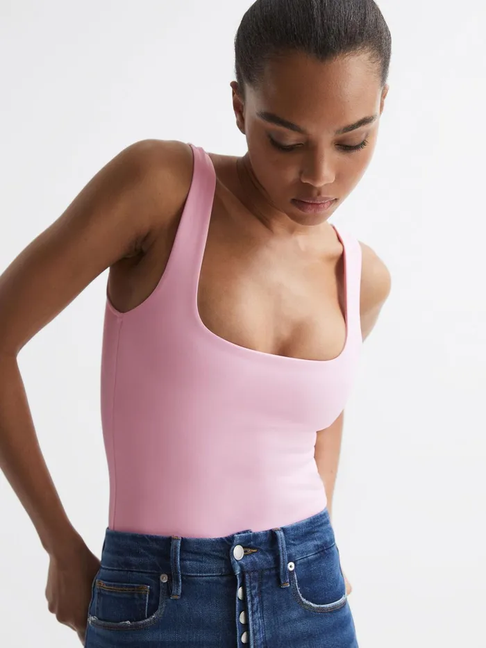 Reiss Tops Good American Square Neck Bodysuit Soft Pink 8211 Women
