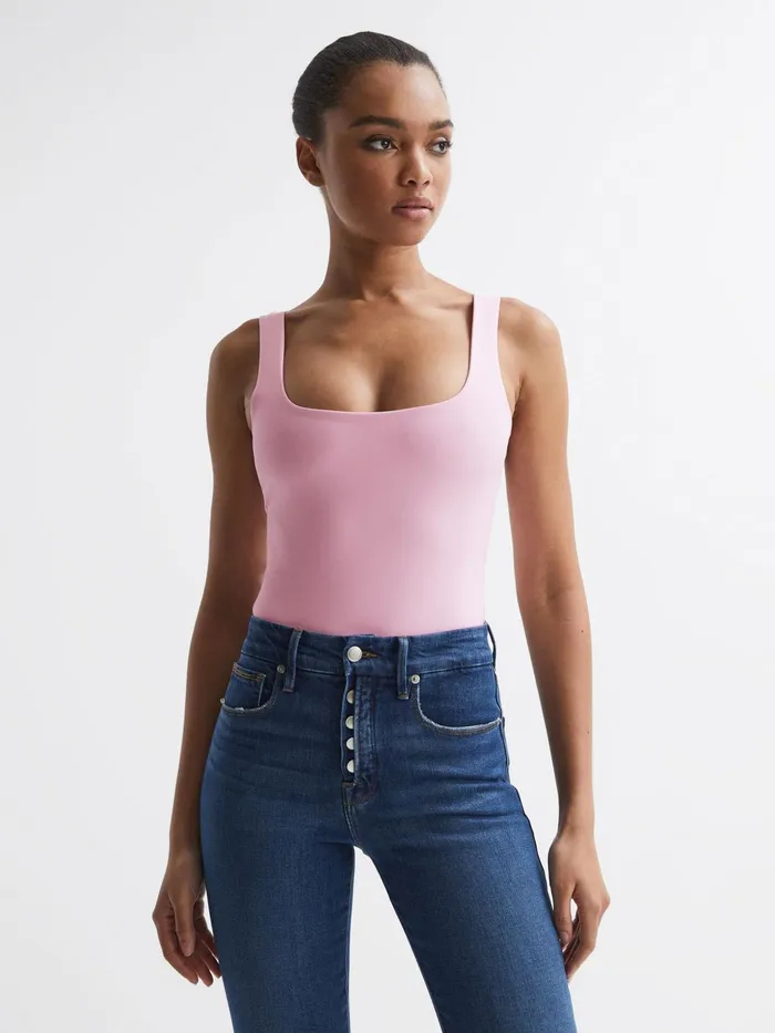 Reiss Tops Good American Square Neck Bodysuit Soft Pink 8211 Women
