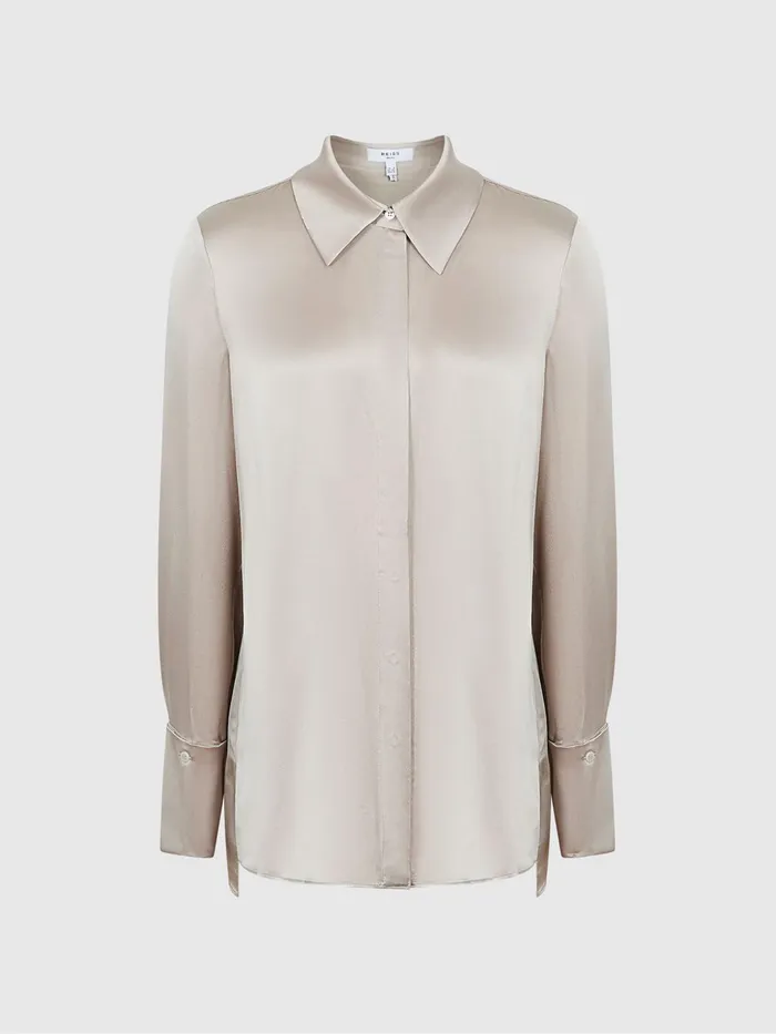 Reiss Tops Hailey Silk Shirt Champagne 8211 Women