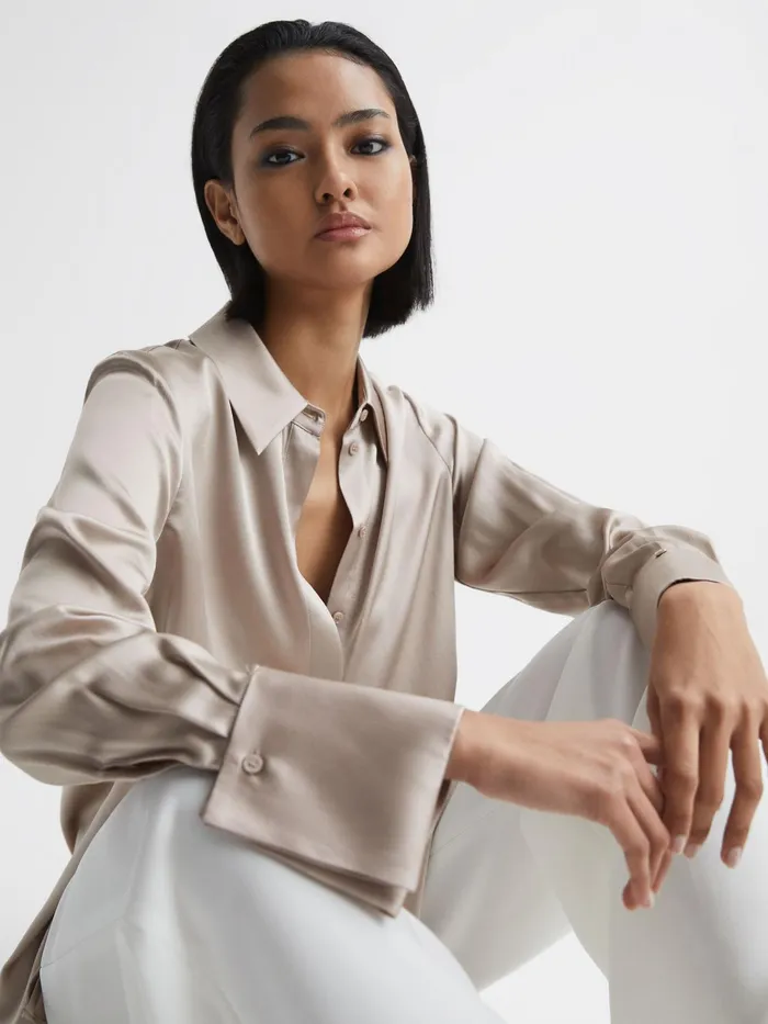 Reiss Tops Hailey Silk Shirt Champagne 8211 Women