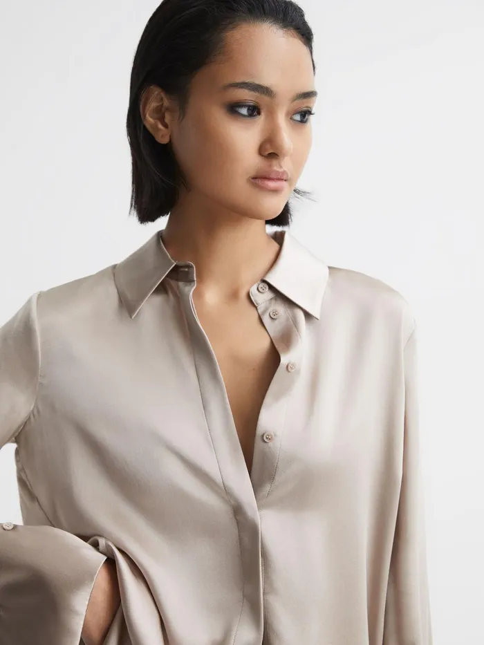 Reiss Tops Hailey Silk Shirt Champagne 8211 Women
