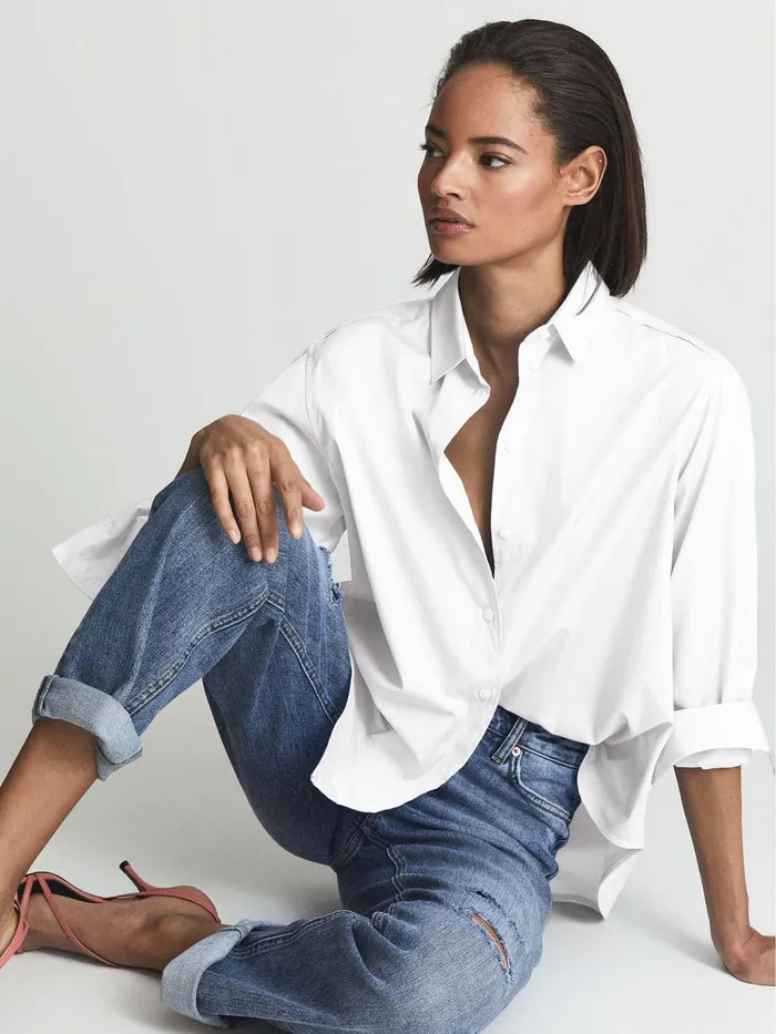 Reiss Tops Jenny Cotton Poplin Shirt Blue 8211 Women