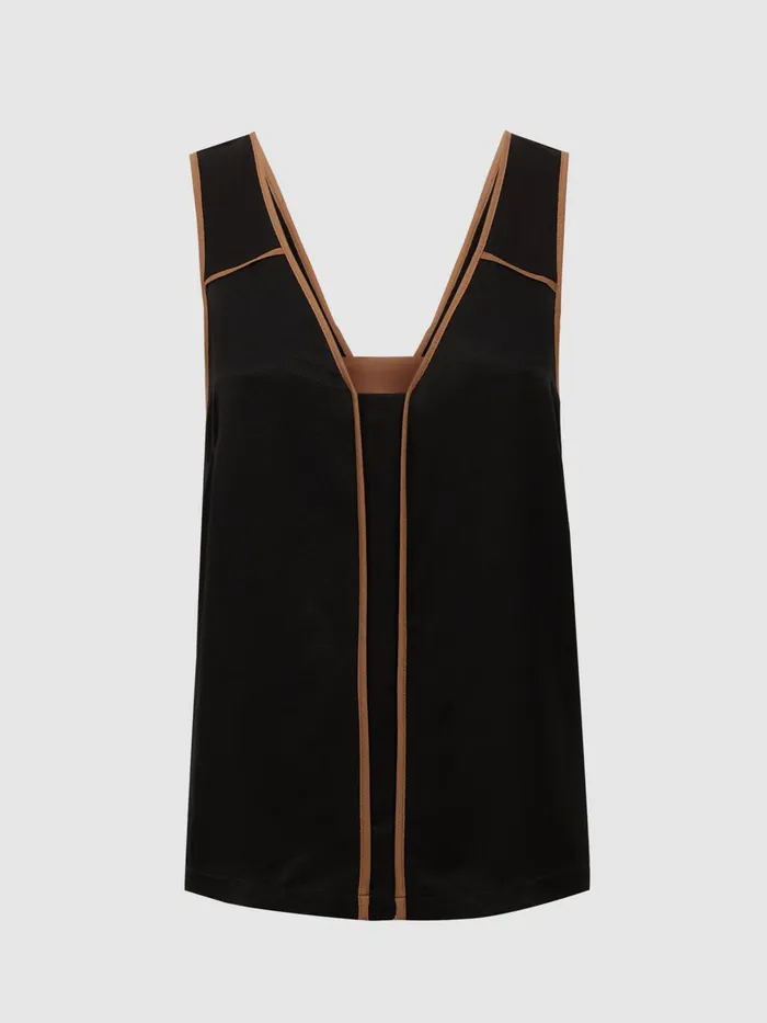 Reiss Tops Jessy Sleeveless VNeck Vest Blackcamel 8211 Women