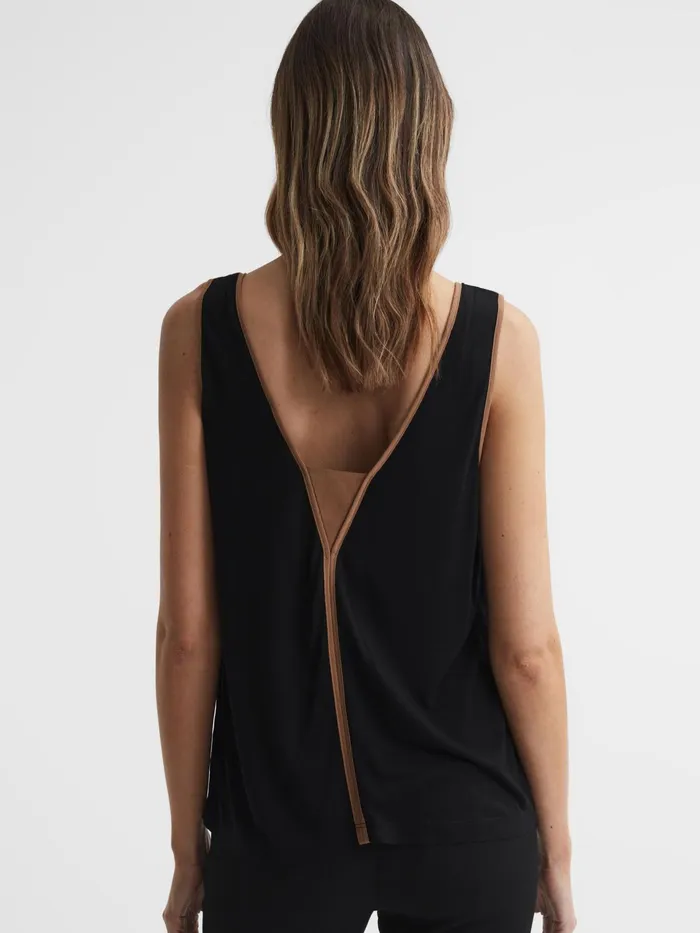 Reiss Tops Jessy Sleeveless VNeck Vest Blackcamel 8211 Women