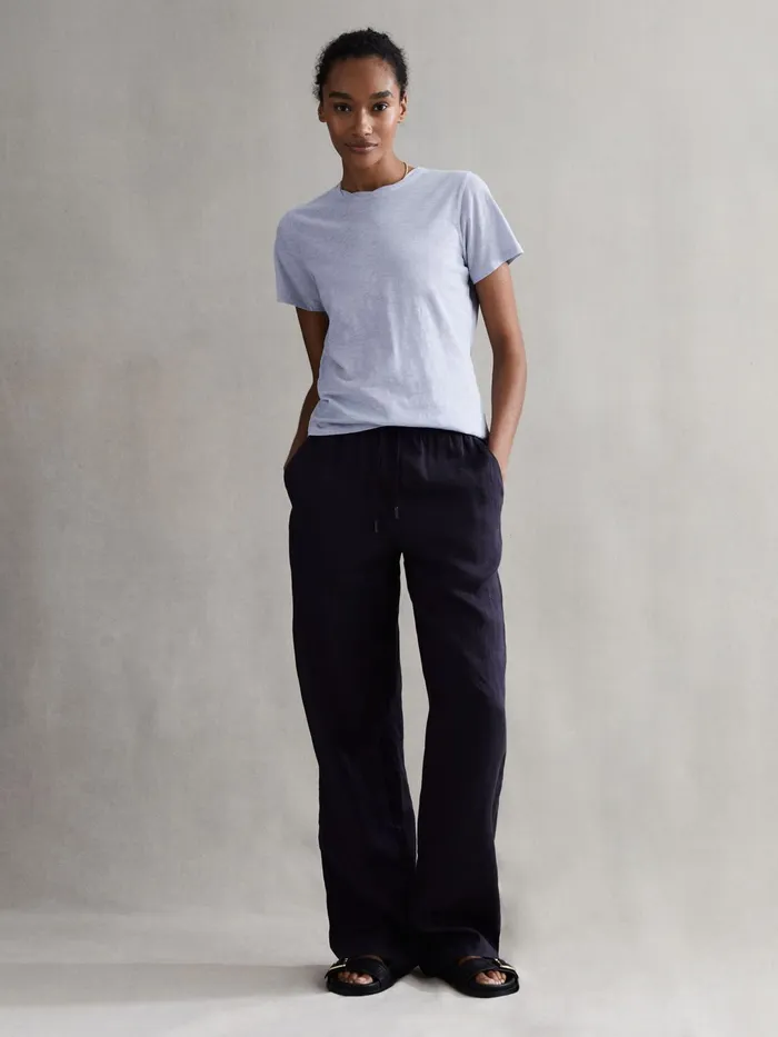 Reiss Tops Joey Slub Cotton TShirt Blue 8211 Women