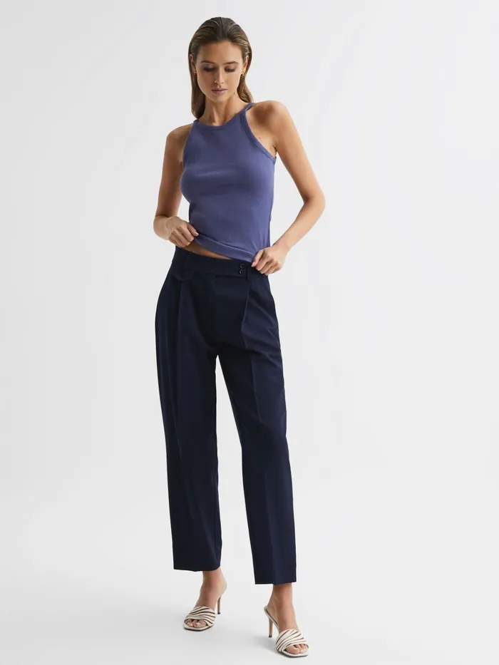 Reiss Tops Louisa Crew Neck Ribbed Cami Vest Top Dusty Blue 8211 Women