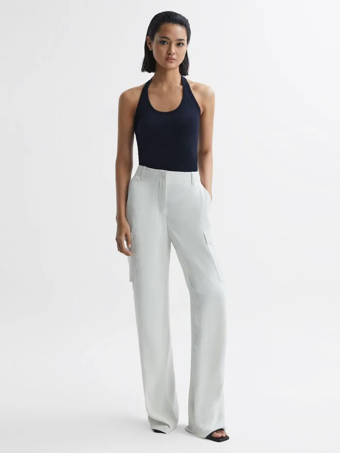 Reiss Tops Molly Cotton Halter Neck Vest Navy 8211 Women