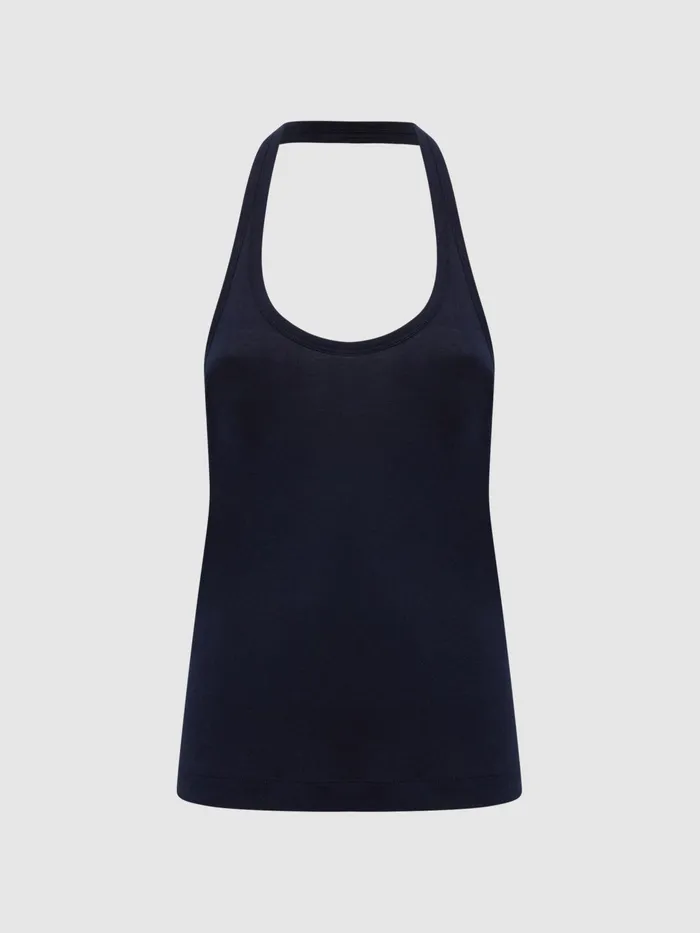 Reiss Tops Molly Cotton Halter Neck Vest Navy 8211 Women