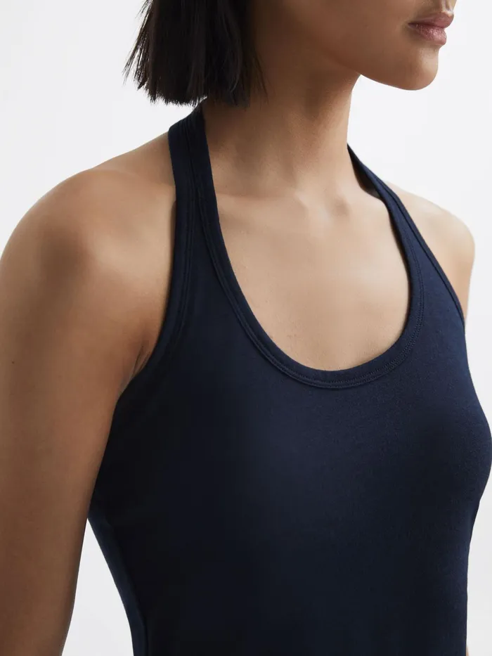 Reiss Tops Molly Cotton Halter Neck Vest Navy 8211 Women
