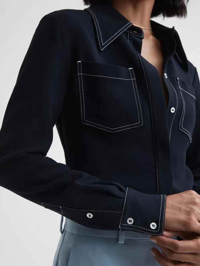 Reiss Tops Natalia Stitch Detail Fitted Shirt Navy 8211 Women
