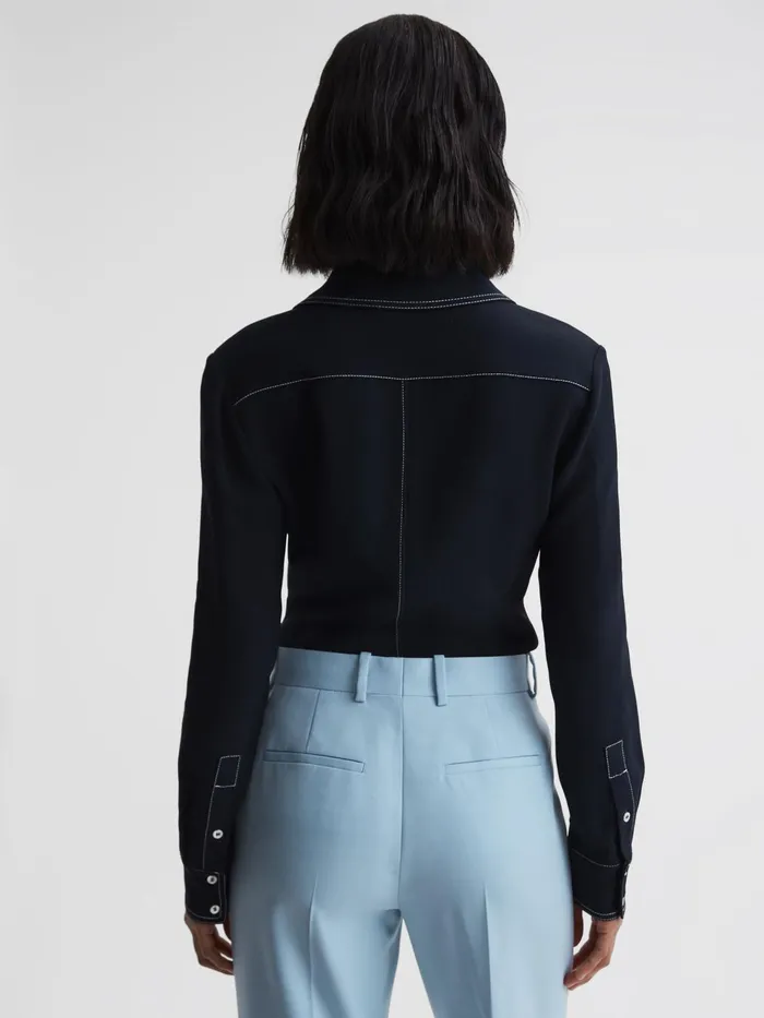 Reiss Tops Natalia Stitch Detail Fitted Shirt Navy 8211 Women