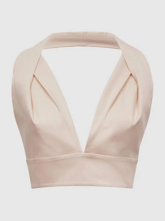 Reiss Tops Rebecca Cropped VNeck Open Back Top Nude 8211 Women