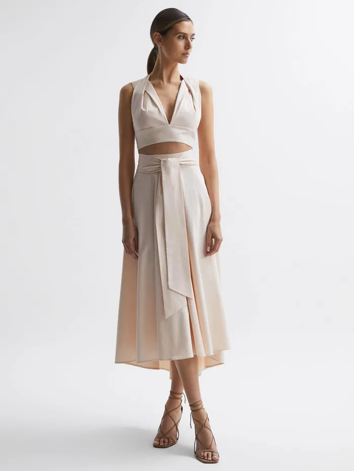 Reiss Tops Rebecca Cropped VNeck Open Back Top Nude 8211 Women