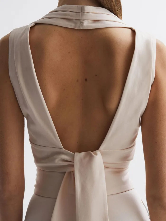 Reiss Tops Rebecca Cropped VNeck Open Back Top Nude 8211 Women