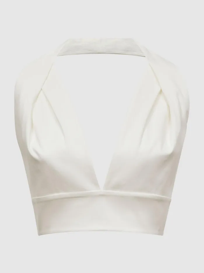 Reiss Tops Rebecca Cropped VNeck Open Back Top White 8211 Women
