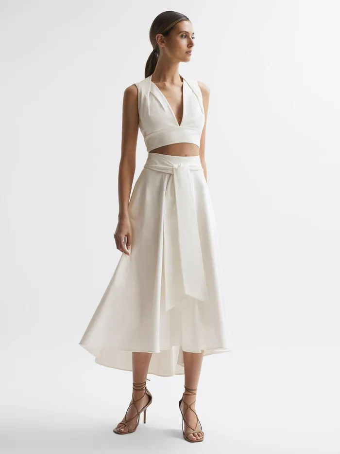 Reiss Tops Rebecca Cropped VNeck Open Back Top White 8211 Women