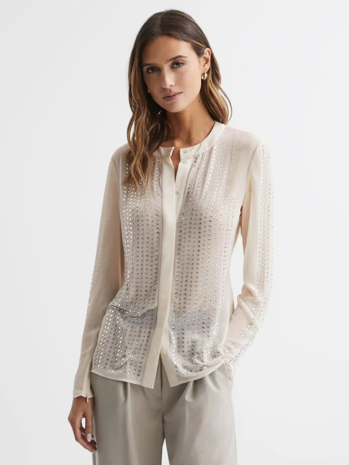 Reiss Tops Robyn Fitted Embellished Shirt Cream 8211 Women